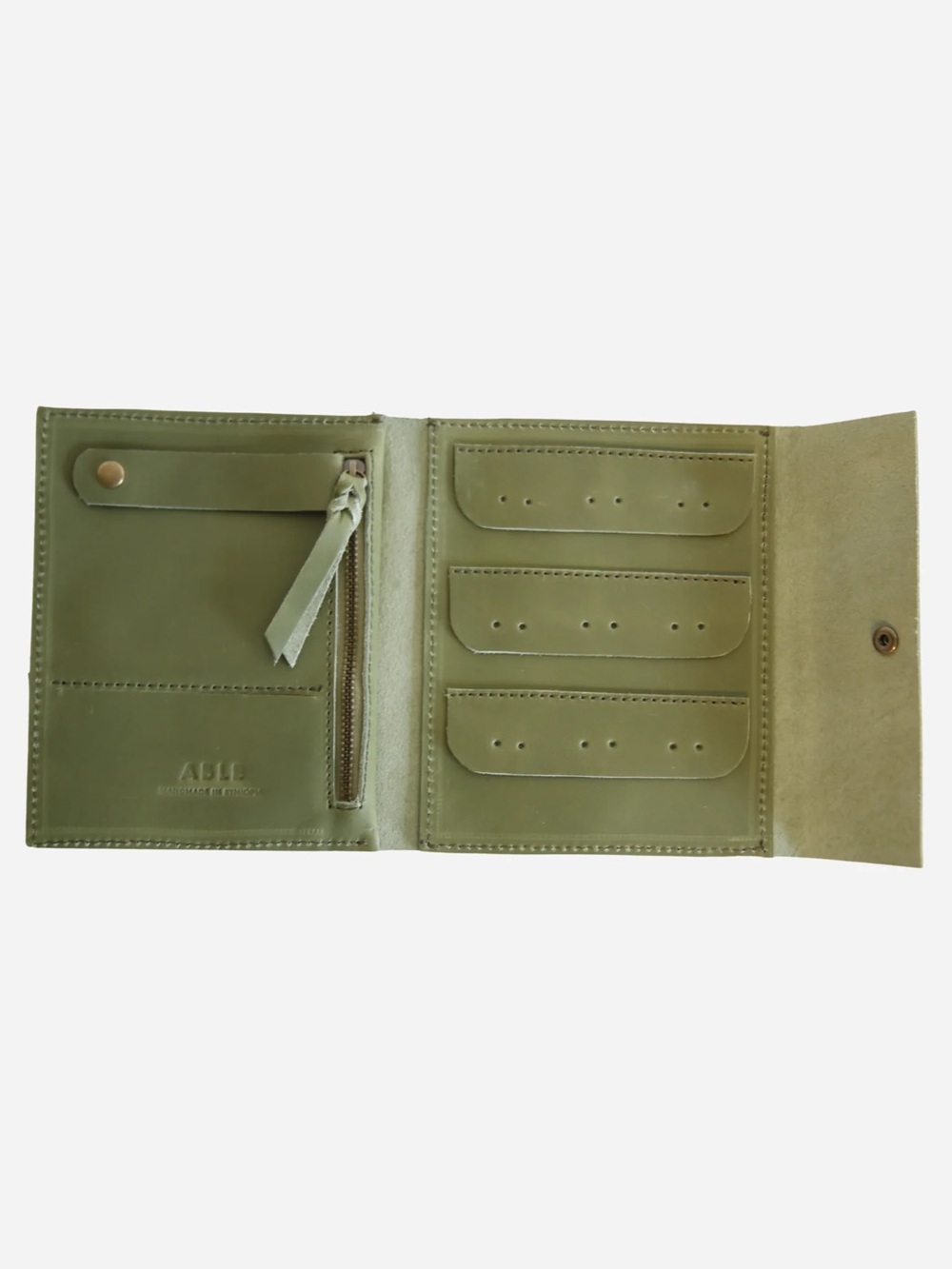 Able Olive Green death Leather snap Jewelry case Wallet